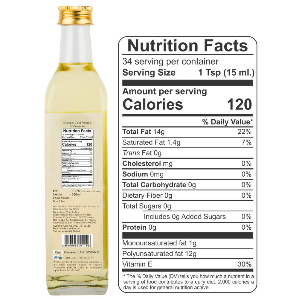 Praakritik Organic Cold Pressed Sunflower Oil - Swadesiicart