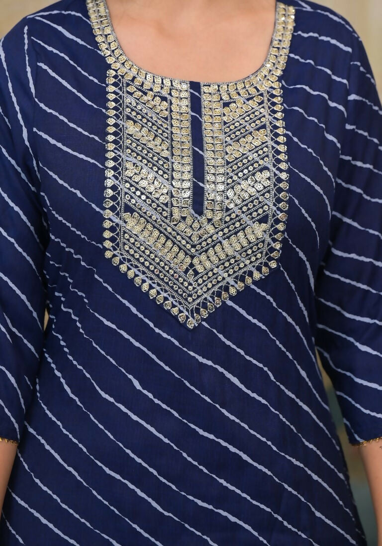 Partywear Designer Blue cotton Stitched Suit With Dupatta - Tanisha | Swadesiicart