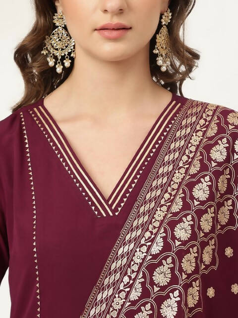FIORRA Women's Purple Poly Crepe A-Line Kurta Pant With Dupatta - Swadesiicart