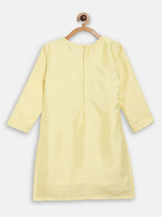 Ahalyaa Yellow Poly Silk Kids Kurta Pant With Dupatta For Girls | Swadesiicart