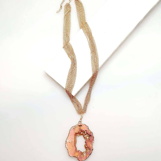 Bling Accessories Rose Gold Agate Natural Stone With Fine Rose Gold Brass Metal Chain Cluster 10 Rows Necklace | Swadesiicart