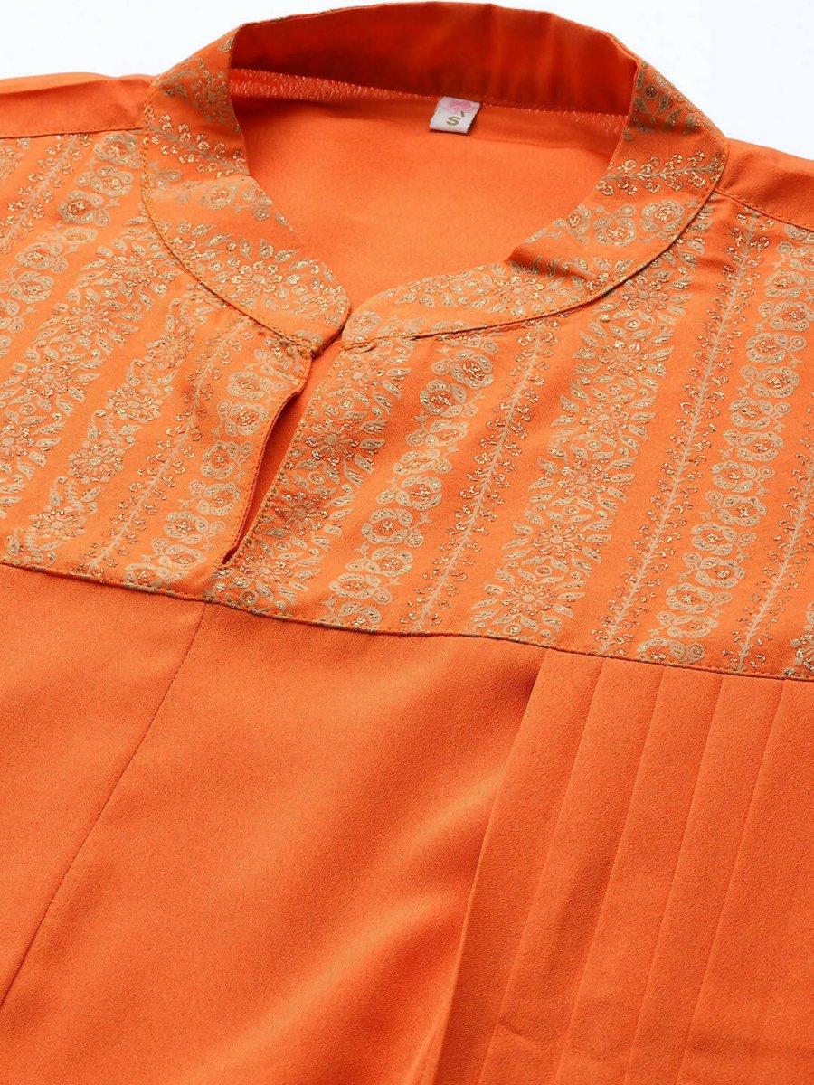 Ahalyaa Women Orange Ethnic Motifs Printed Crepe Cowl Kurta | Swadesiicart
