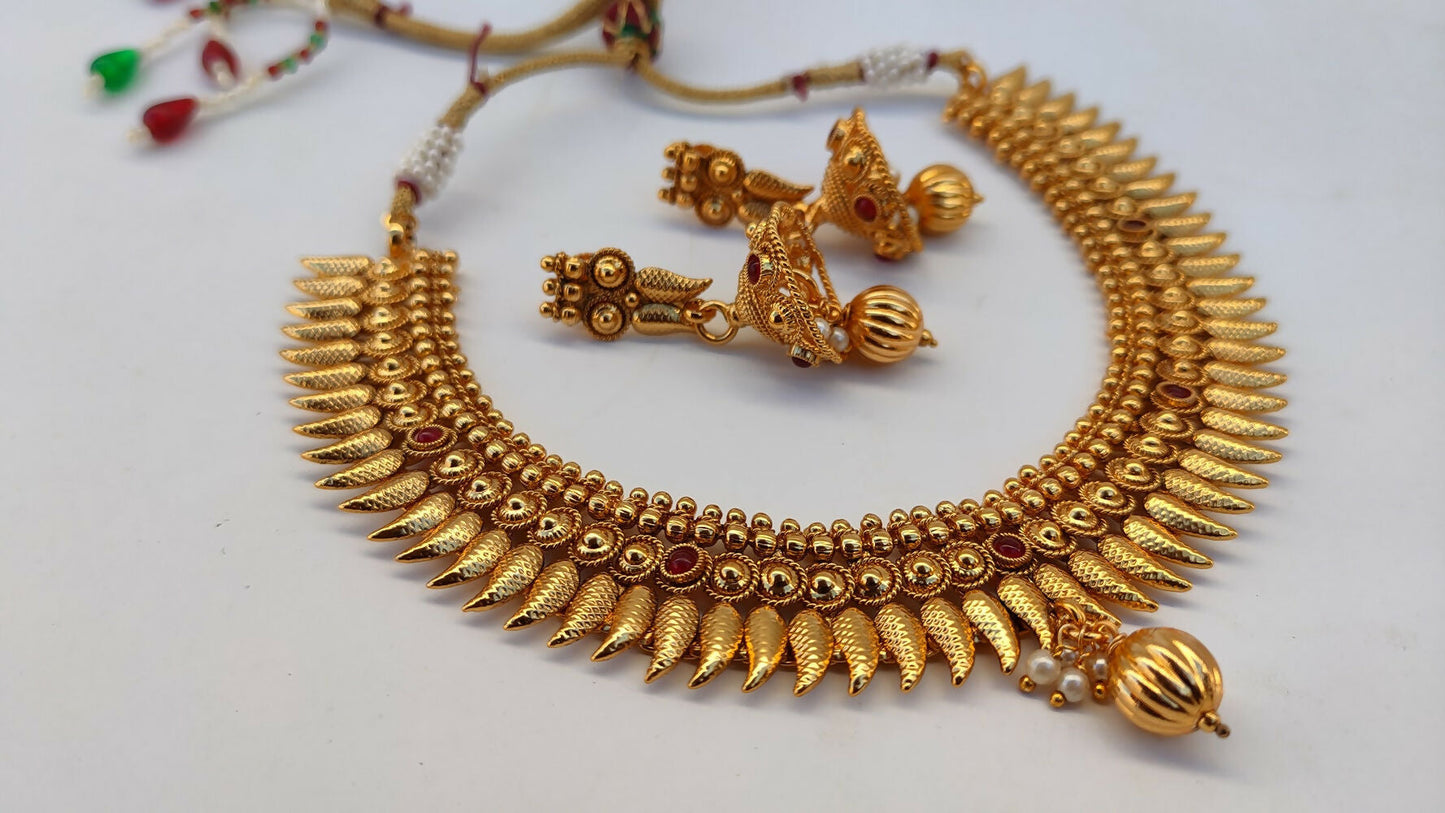 Metallic Necklace Set Pink Agate stones - Swadesiicart