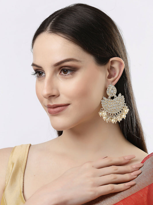 NVR Women Gold-Polished Kundan Chandbali Earrings | Swadesiicart
