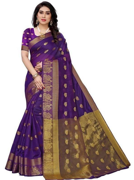 Vamika Banarasi Jacquard Weaving Violet Saree (Shining Violet) | Swadesiicart