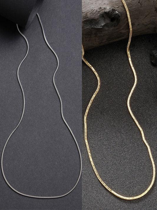 NVR Women's Set of 2 Silver & Gold Rhodium-Plated Minimal Chain | Swadesiicart