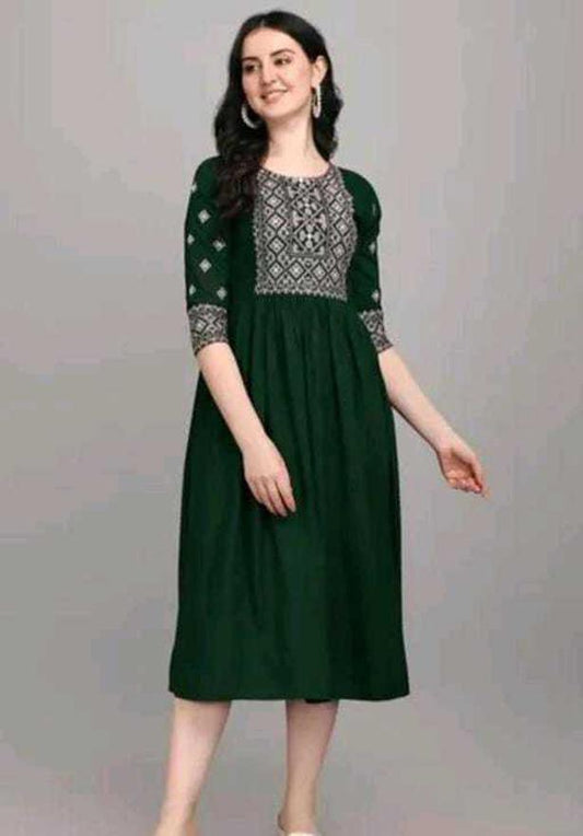 PAVONINE Bottle Green Color Burfi Design Embroidery Dress For Women | Swadesiicart