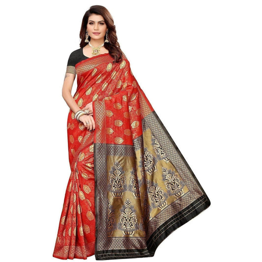 Vamika Banarasi Jaquard Red Weaving Saree (BANARASI 05) | Swadesiicart