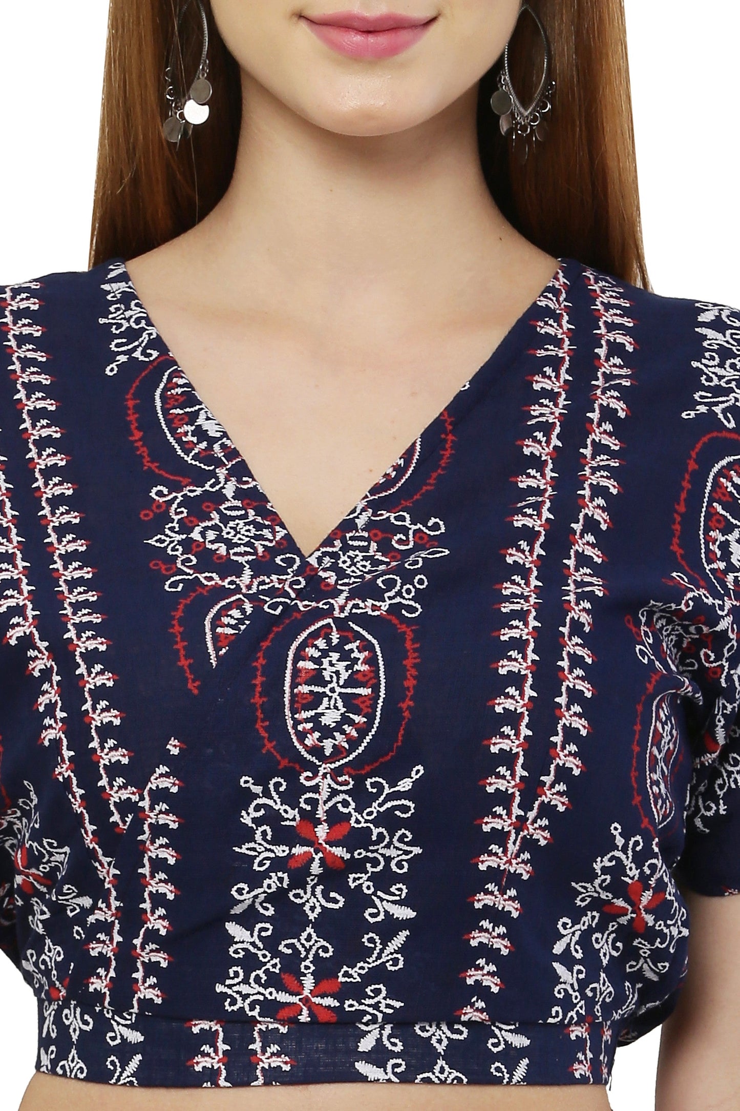 PAVONINE Navy Blue Color Printed Crop Top And Flared Palazzo Set For Girls & Women - Swadesiicart