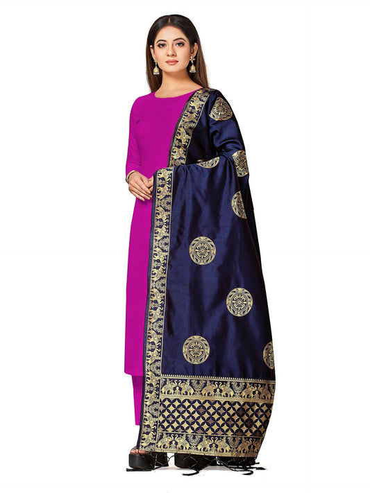 Mimosa Women's Banarasi Art Silk Navy Dupatta | Swadesiicart