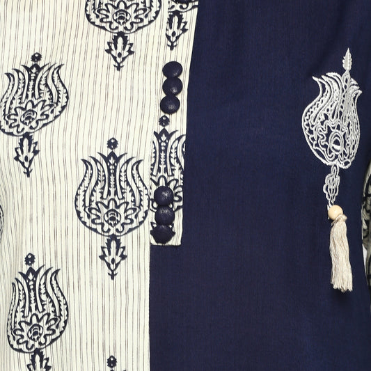 NOZ2TOZ Women's Blue & White Rayon Straight Kurta- (1pc set) - Swadesiicart