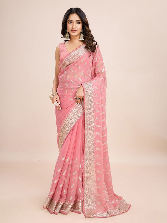 kasee Floral Embroidered Art Silk Ready to Wear Saree | Swadesiicart