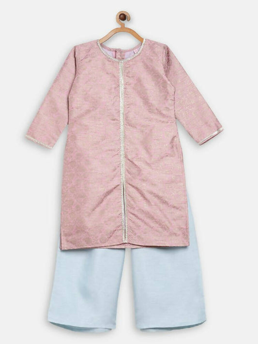 Ahalyaa Pink Poly Silk Straight Kids Kurta Palazzo Set For Girls | Swadesiicart