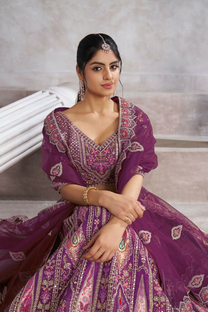 Kesar Fab Purple Banarasi Silk Hand_Woven Lehenga | Swadesiicart