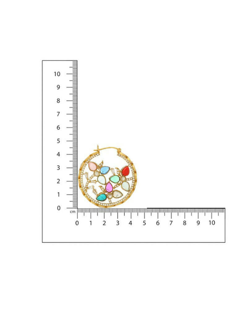 Navratan Round Earrings - Ruby Raang | Swadesiicart