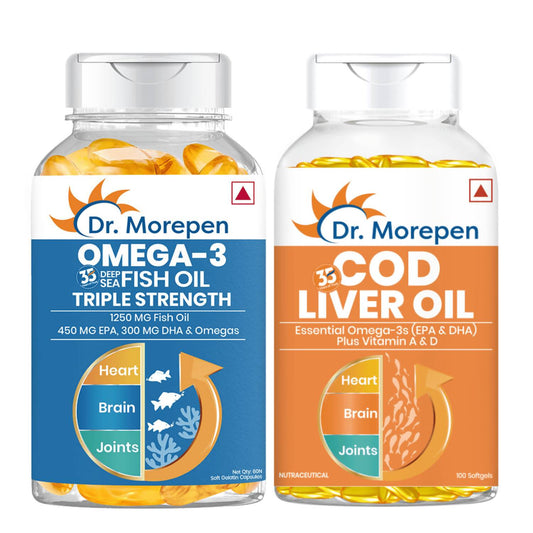 Dr. Morepen COD Liver Oil Softgels and Omega 3 Deep Sea Fish Oil Softgels Combo - Dr Morepen