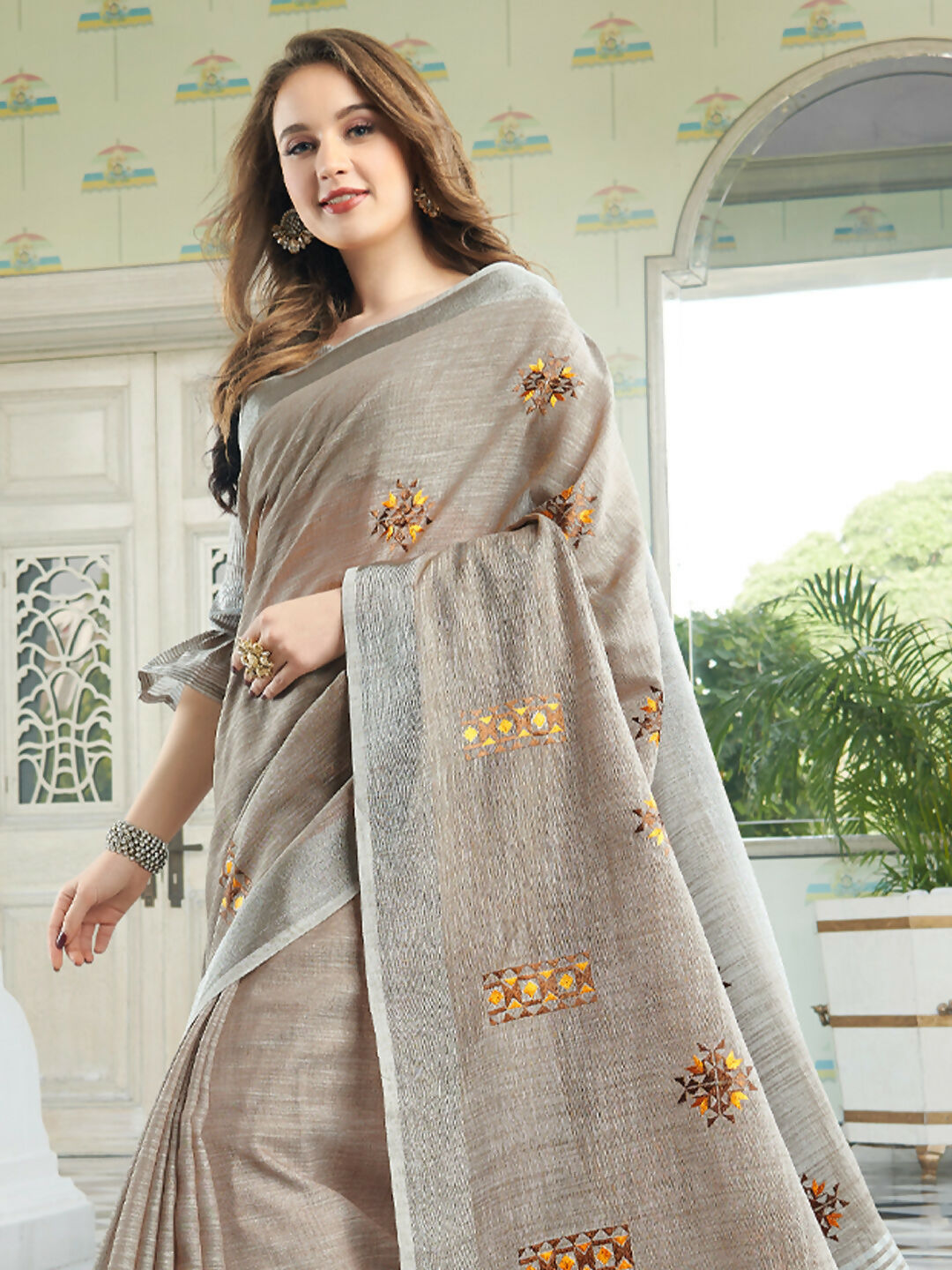 Shree Shyam Fashion Linen Light Beige Saree