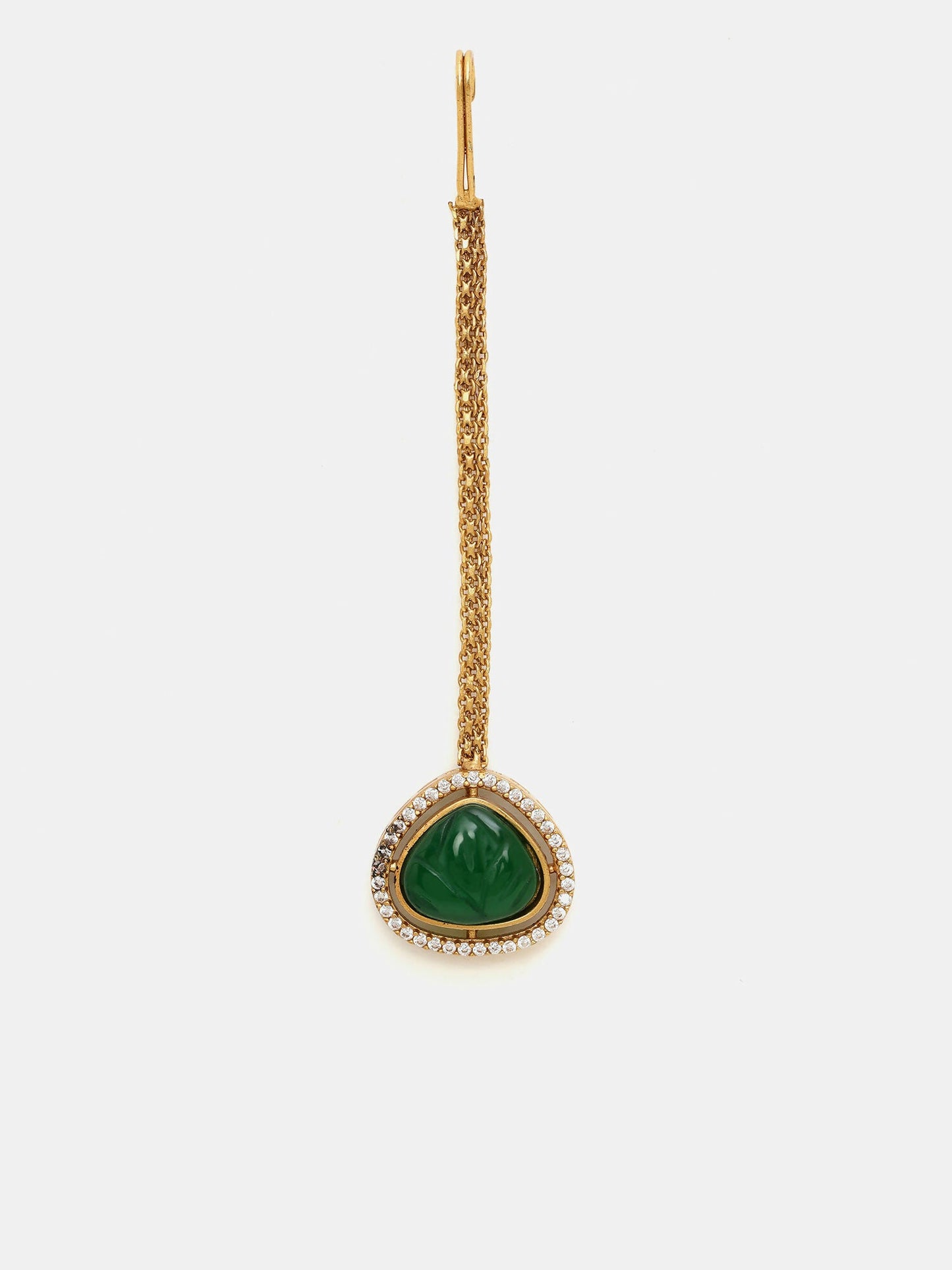 Ruby Raang Gold Polished Green Stone Kundan Maang Tikka | Swadesiicart
