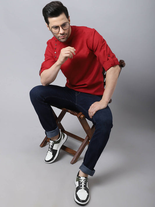 Even Apparels Maroon Pure Cotton Men's Kurta With Side Placket | Swadesiicart