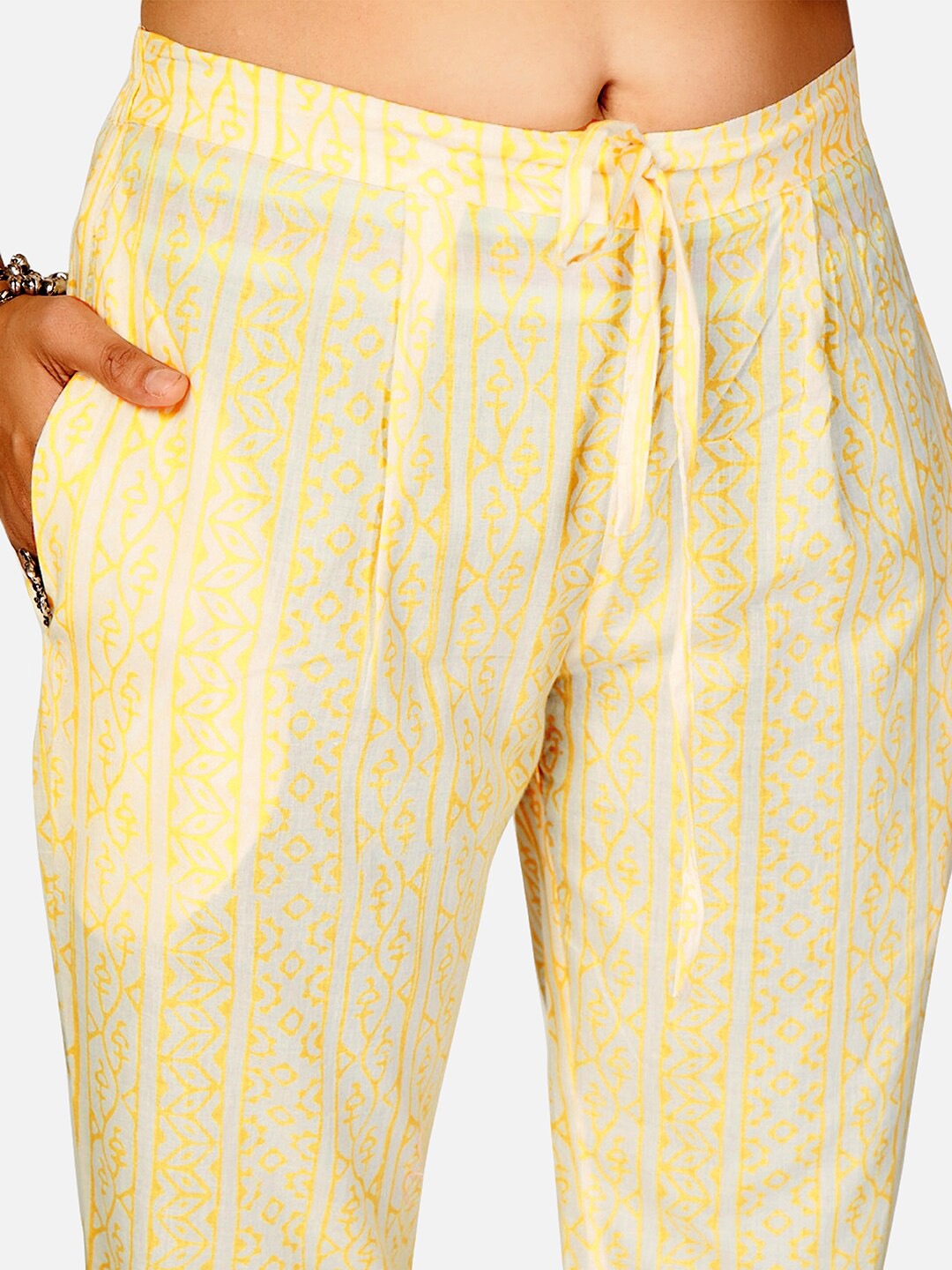 NOZ2TOZ Women Yellow Cotton Kurta with Pant & Dupatta (3pcs Set) - Swadesiicart