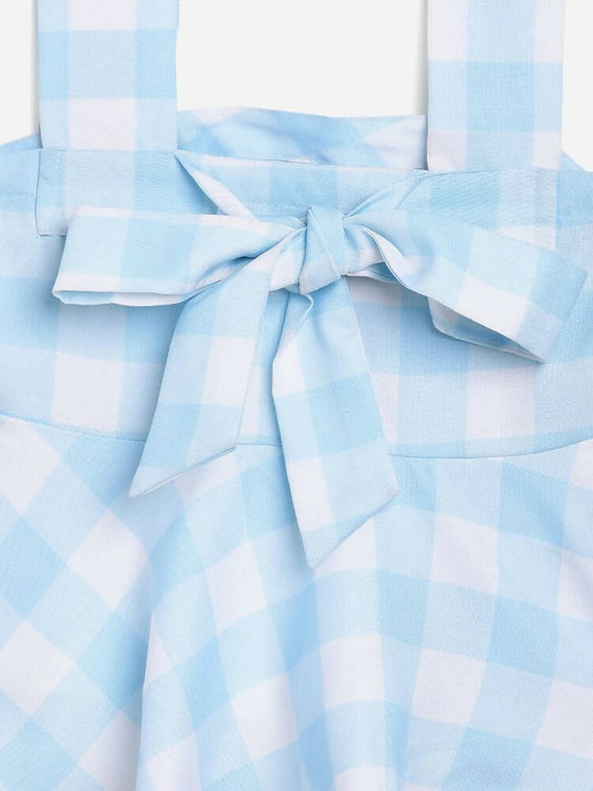 Ahalyaa Sky Blue Rayon Checked Kids Top With Skirts For Girls | Swadesiicart