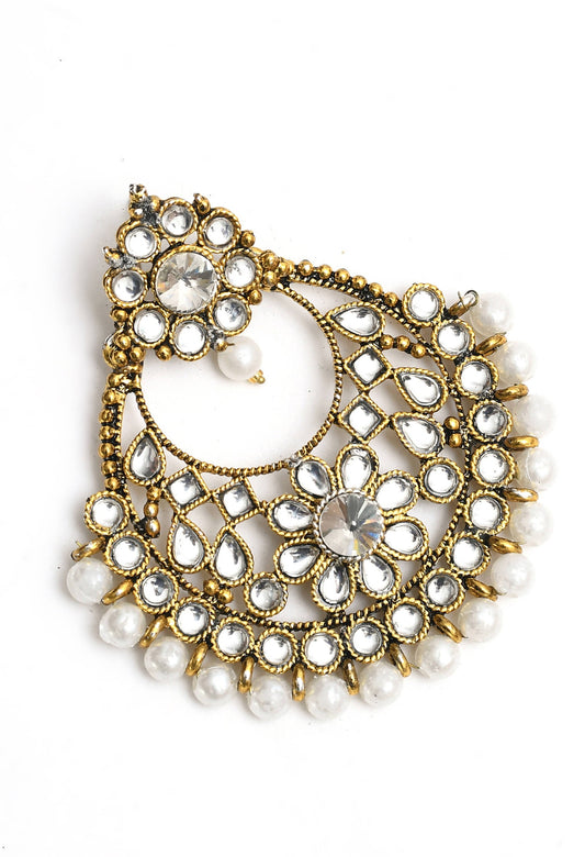 Mominos Fashion Johar Kamal Beautiful Golden And White Beaded Earrings - Swadesiicart