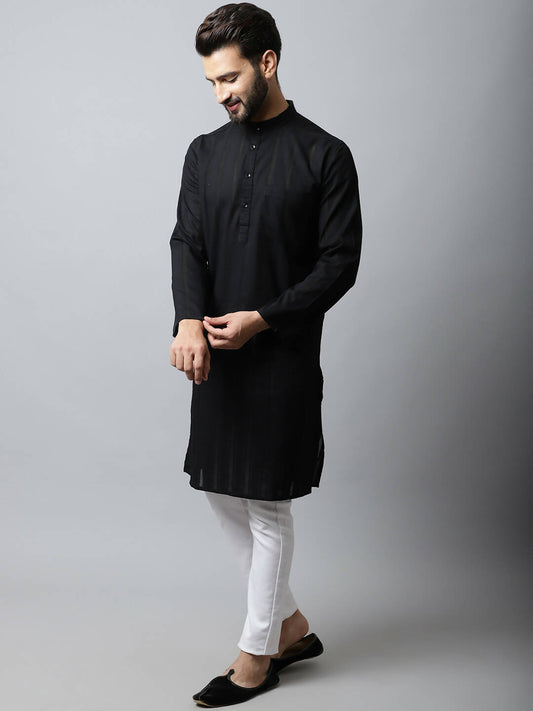 Even Apparels Black Color Pure Cotton Men's Kurta With Band Collar (STR1188) | Swadesiicart