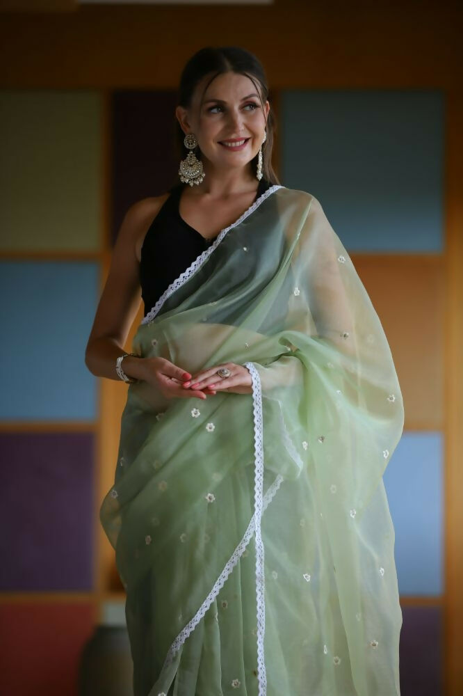 Vamsee Manbhari Green Organza Saree - Swadesiicart