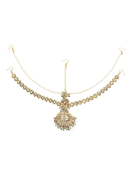 Women's Gold-Polished Kundan Mathapatti Head Jewellery - Ruby Raang | Swadesiicart
