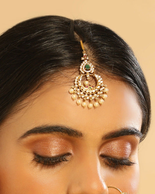 Nuyug 18K Gold Plated Ethereal Pearl Drops Maang Tikka | Swadesiicart