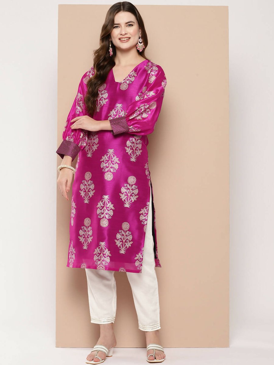 Ahalyaa Women's Traditional wear Kurta - Pink | Swadesiicart