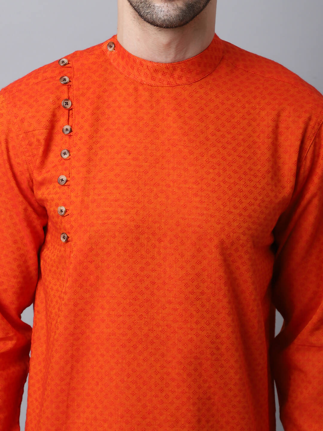 Even Apparels Orange Pure Cotton Men's Kurta With Side Placket | Swadesiicart