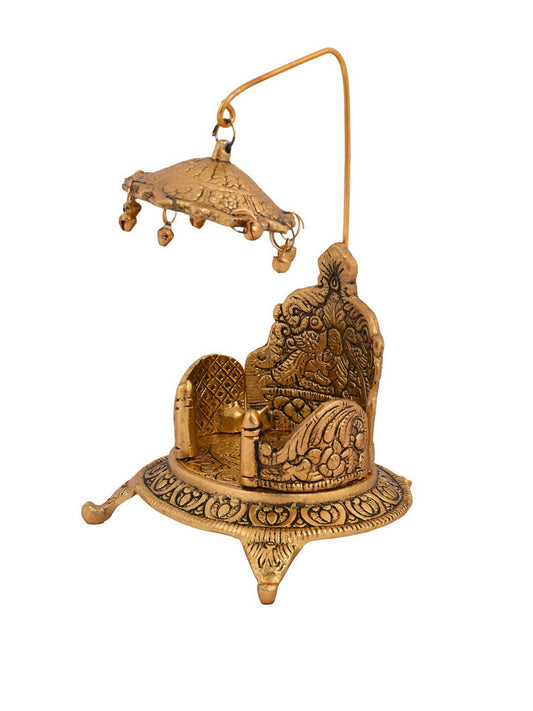 CraftVatika Gold-Polished Ladoo Gopal Singhasan/Pooja Chowki Showpiece | Swadesiicart