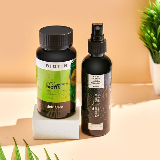 Bold Care Hair Growth 5% Solution Serum & Biotin Supplements Combo | Swadesiicart