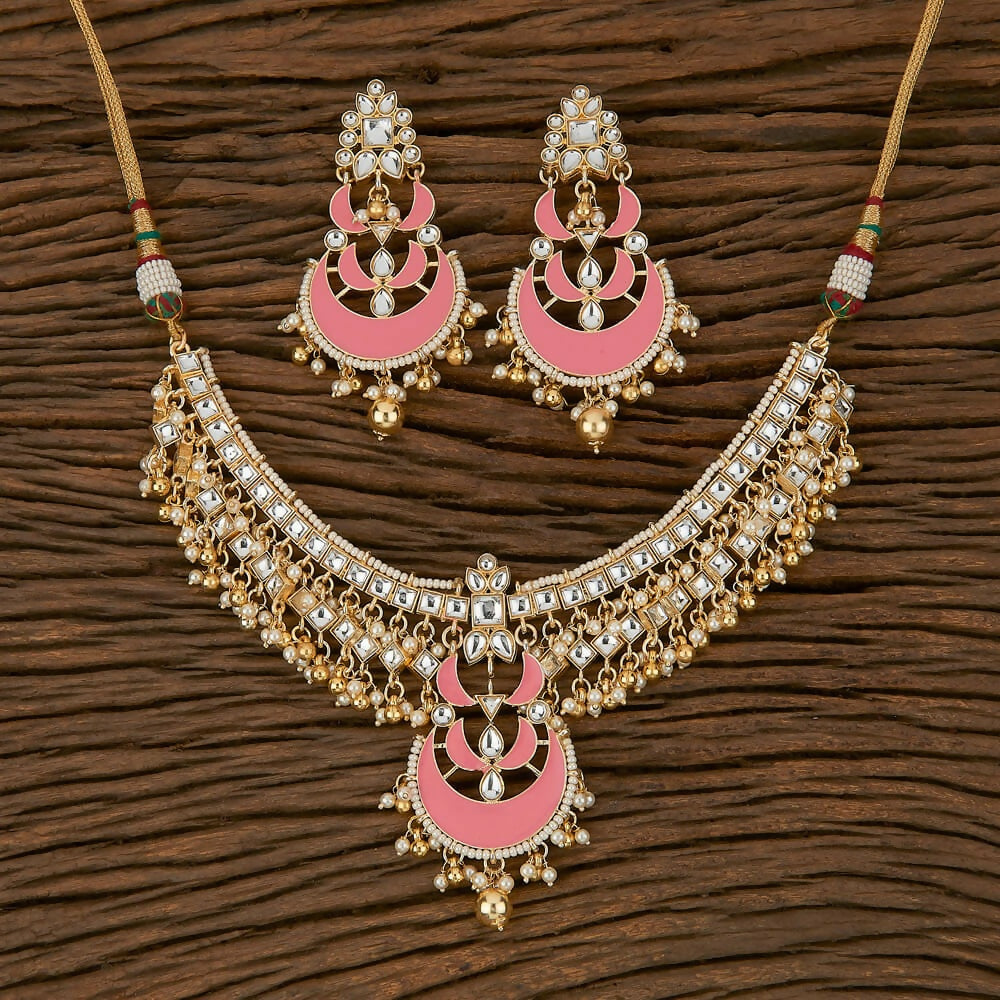 Joban Fashion Women Golden White Pink Necklace Set - Swadesiicart