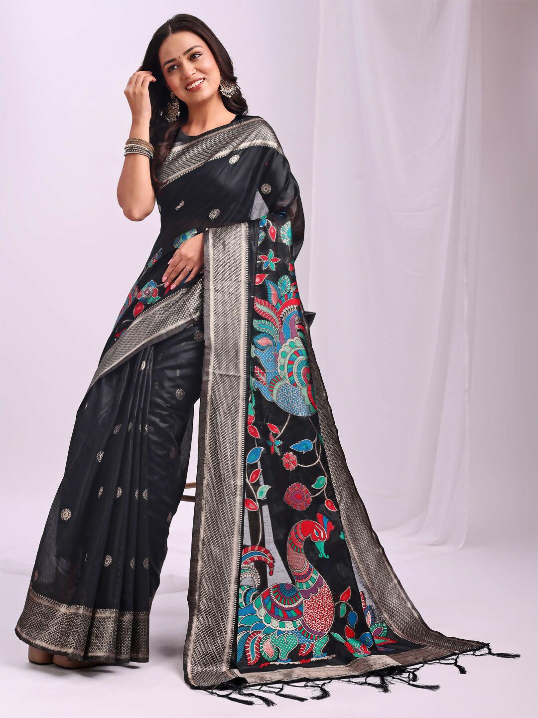 Shree Shyam Fashion Linen Cotton Black Saree