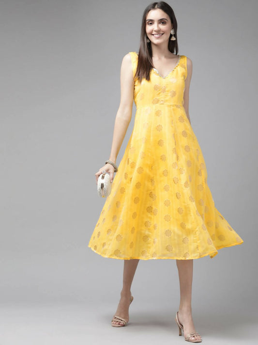 Ahalyaa Women's Traditional wear Dress - Yellow | Swadesiicart