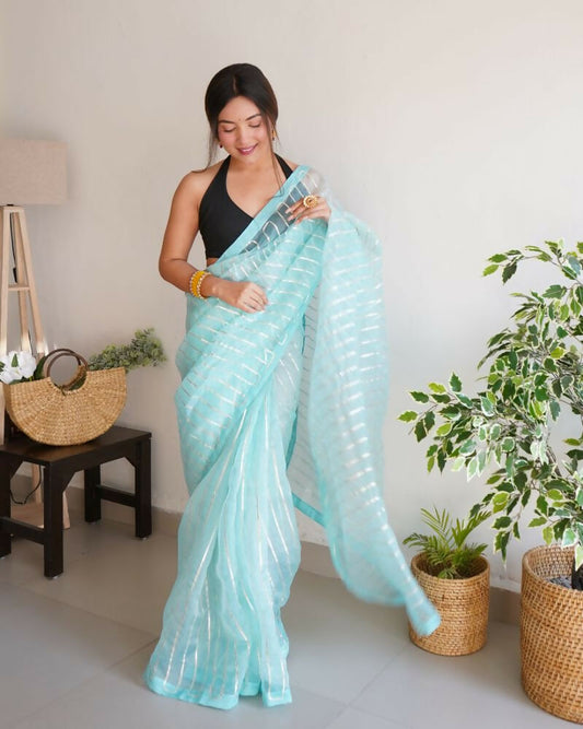 Vamsee Devika Sky Organza Silk Saree - Swadesiicart