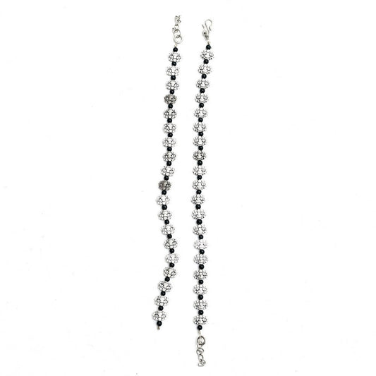 Mominos Fashion Kamal Johar Oxidised Silver Black Beads Anklets | Swadesiicart
