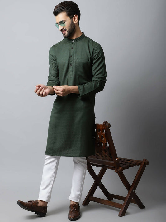 Even Apparels Green Color Viscose Pure Cotton Men's Kurta With Band Collar (SLD1197) | Swadesiicart