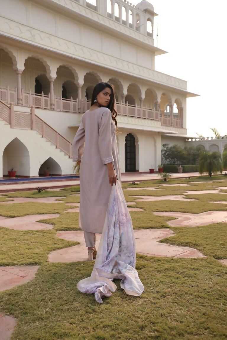 Jyoti Fashion Women's Beige Cotton Silk Hand Work with Floral Printed Kurta Set | Swadesiicart