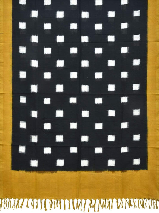 Yellow and Black Pochampally Ikat Cotton Handloom Dupatta with Square Buta Design - Global Threads | Swadesiicart