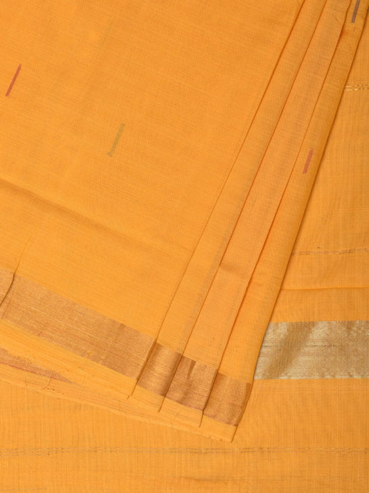 Yellow Khadi Cotton Handloom Saree with Buta and Strip Pallu Design - Global Threads | Swadesiicart