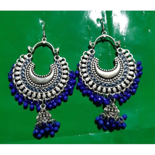 MS Fashion India Fancy Blue Pearls Chandbali Jhumka Earrings | Swadesiicart