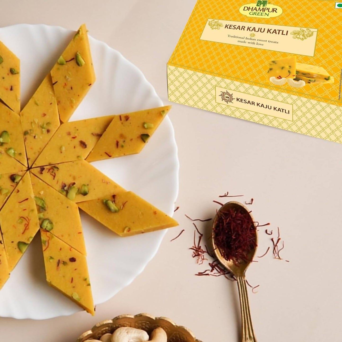 Dhampur Green Kesar Kaju katli | Swadesiicart