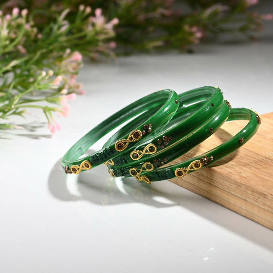 Afast Designer Fancy Party Bangle/ Kada Set, Green, Glass, Pack Of 4 - Afast Enterprises