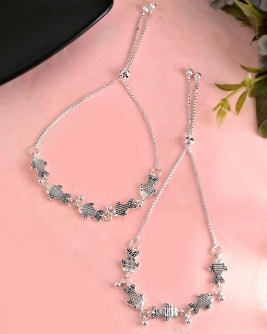 VOJ Set of 2 Traditional Fish Shapped Designer Anklet - Swadesiicart