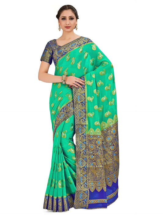 Mimosa Women's Green Banarasi Chiffon Saree | Swadesiicart