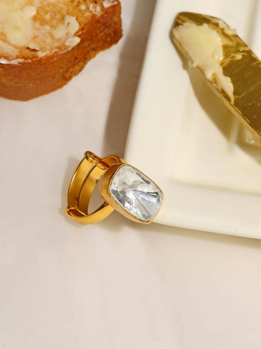 Kundan Gold plated Emarald cut Ring - Ruby Raang | Swadesiicart