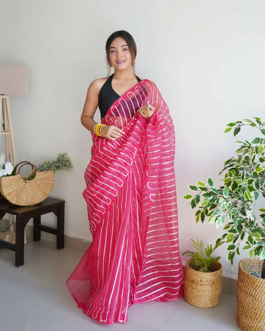 Vamsee Devika Pink Organza Silk Saree - Swadesiicart
